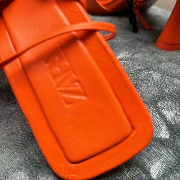 New Zara Fringed Orange High Heel Leather Sandals - Picture 5 of 8